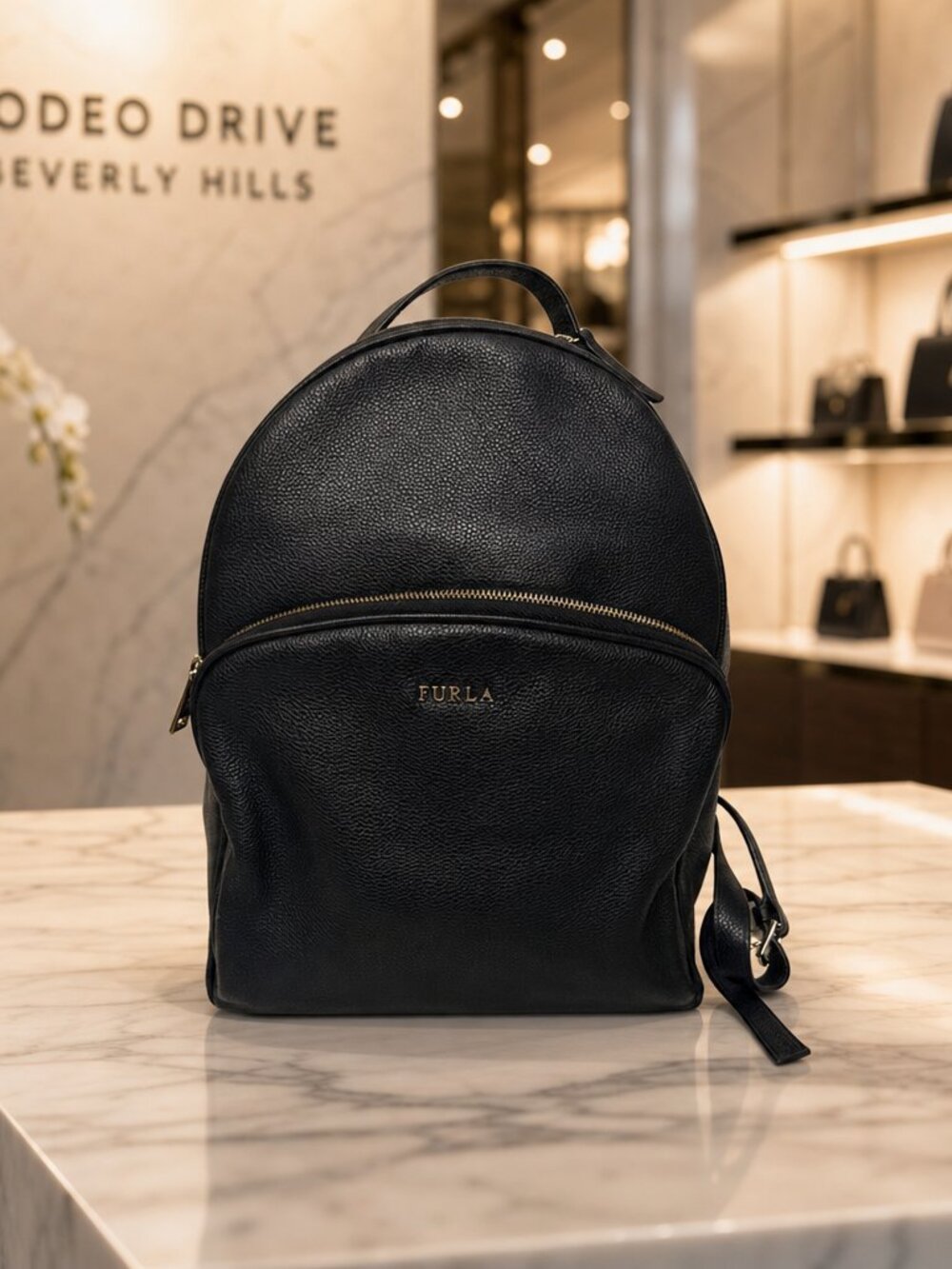 Furla Black Leather Backpack